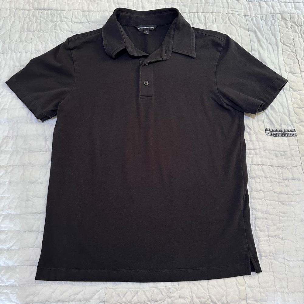 Express Design Studio Polo Shirt Black Mens Small Short Sleeve Stretch